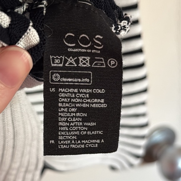 COS Navy & White Striped 100% Cotton Boat Neck Top – Classic Breton Style - Picture 4 of 4